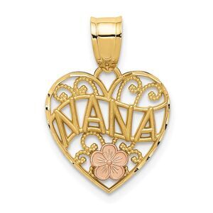 14k Two Tone Gold Nana Filigree Heart Pendant, 15mm